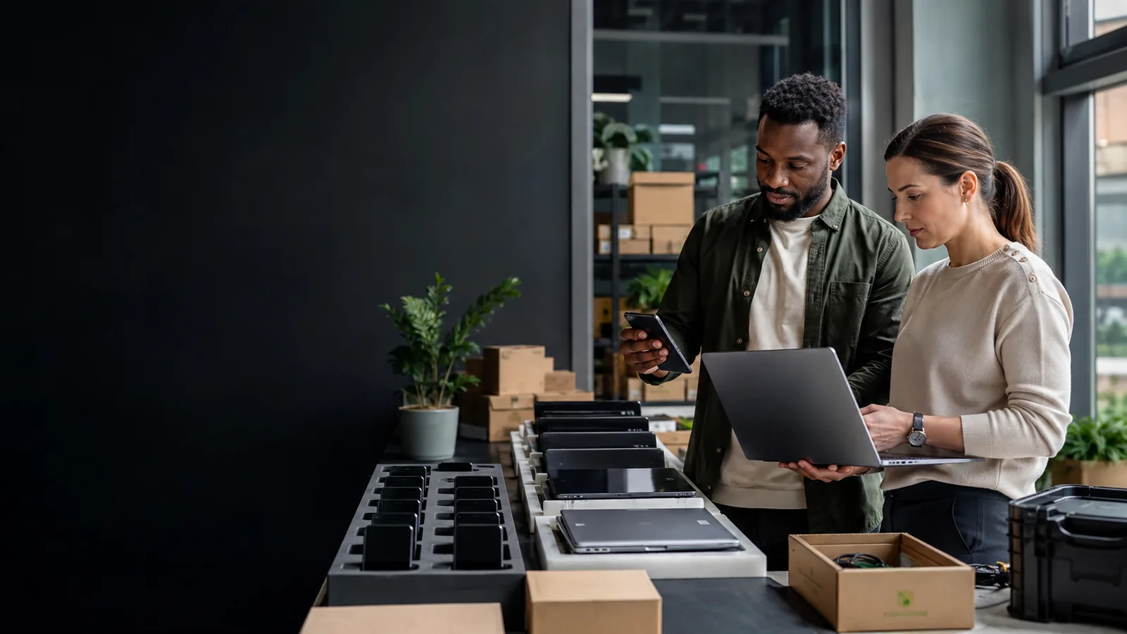 IT-Team bereitet Smartphones, Tablets und Notebooks für einen Device-as-a-Service-Rollout vor