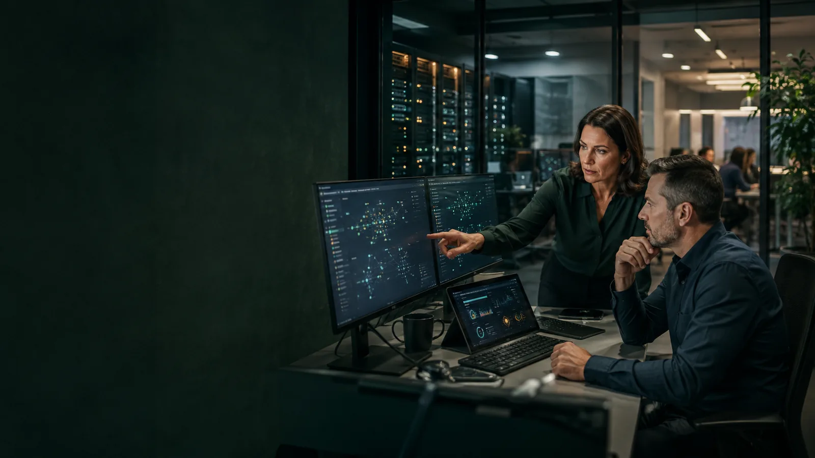IT-Security-Team prüft Netzwerk-, Cloud- und Endpoint-Ereignisse in einer modernen Unternehmensumgebung