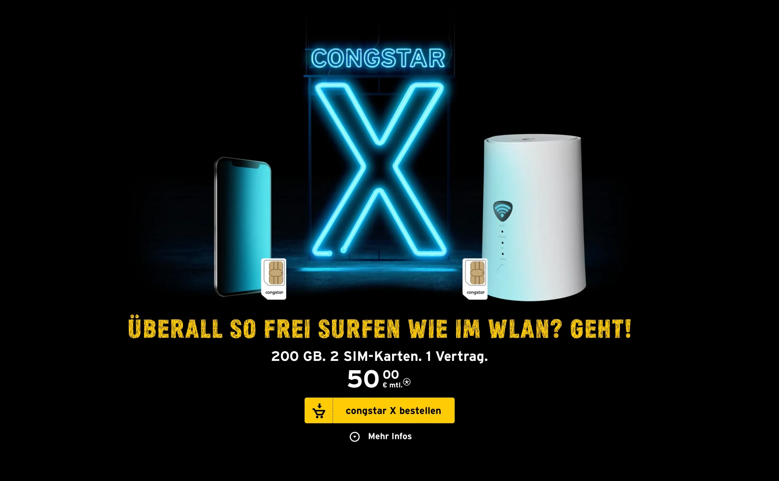 Congstar X mit 200 GB für Smartphone & WLAN Router