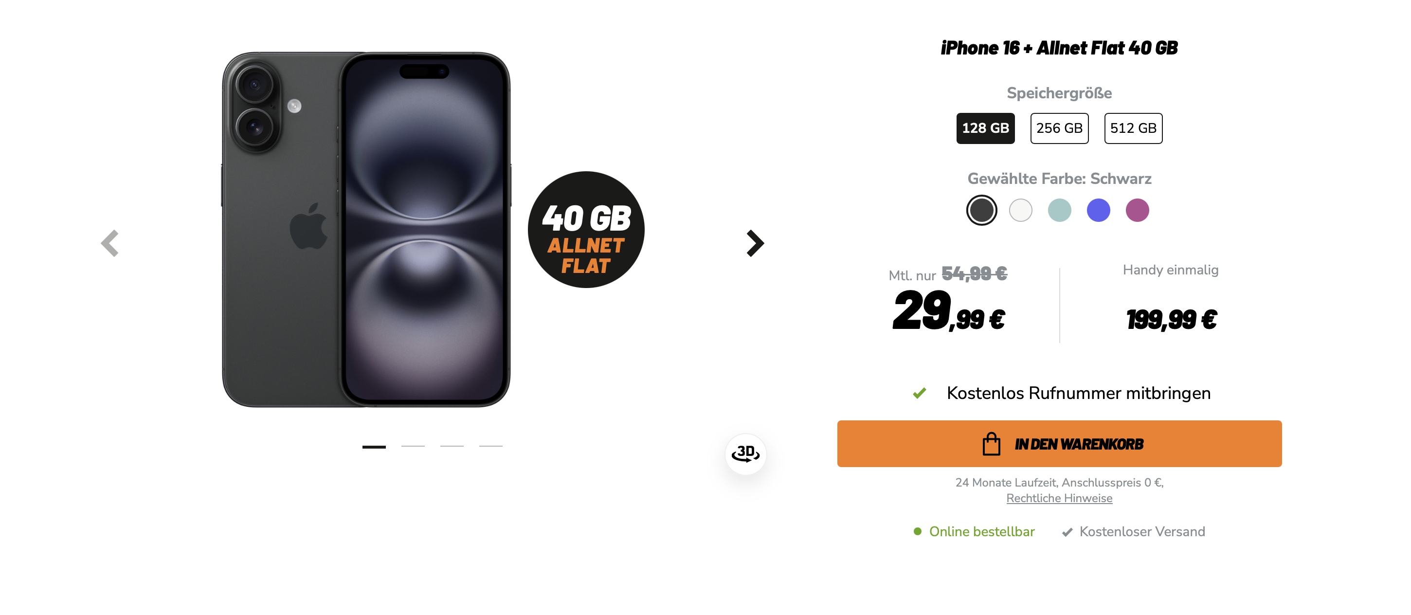 Klarmobil iPhone 16 + Allnet Flat 40 GB