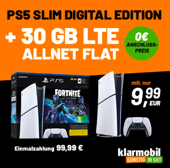 klarmobil.de PlayStation 5 Digital Edition + Allnet Flat 30 GB