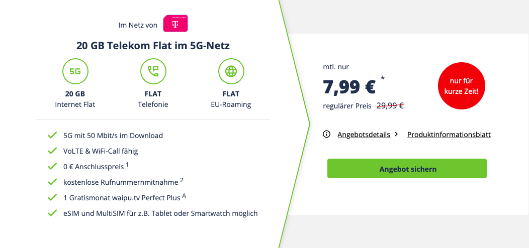 freenet 20 GB Telekom Flat im 5G-Netz