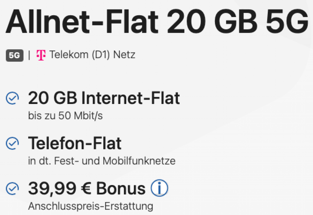 freenet 20 GB Telekom Flat im 5G-Netz