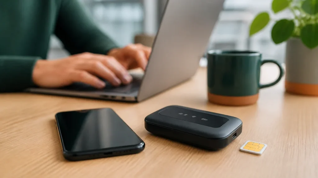 Mehrere Endgeräte und SIM-Karten sollten je Nutzerrolle geplant werden. Smartphone, mobiler Router und SIM-Karte für o2 Business